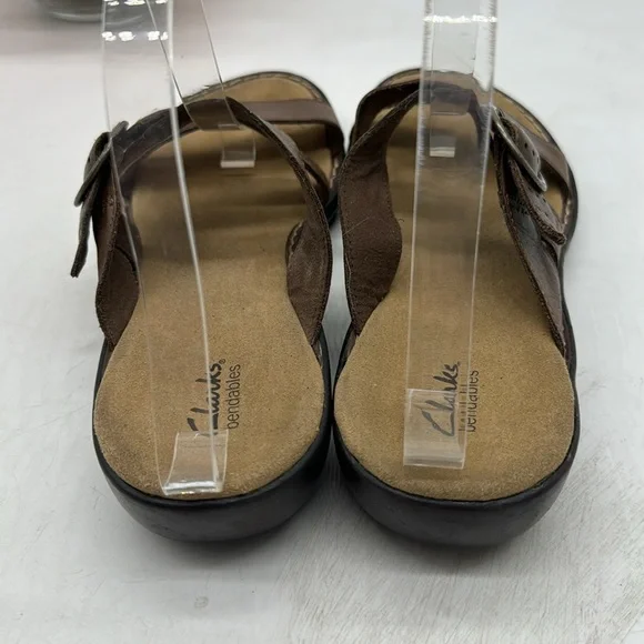 Clarks Bendables Brown Leather Slip On Sandles with Buckle Size 9 MCS5405G - Picture 3 of 7